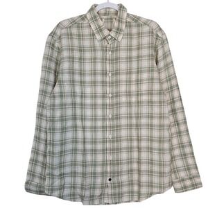 NWOT TAYLOR STITCH Mens 42 The Jack in Palm Plaid Linen Shirt Green Ivory Oxford